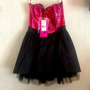 Betsey Johnson Pink Sequin Black Dress